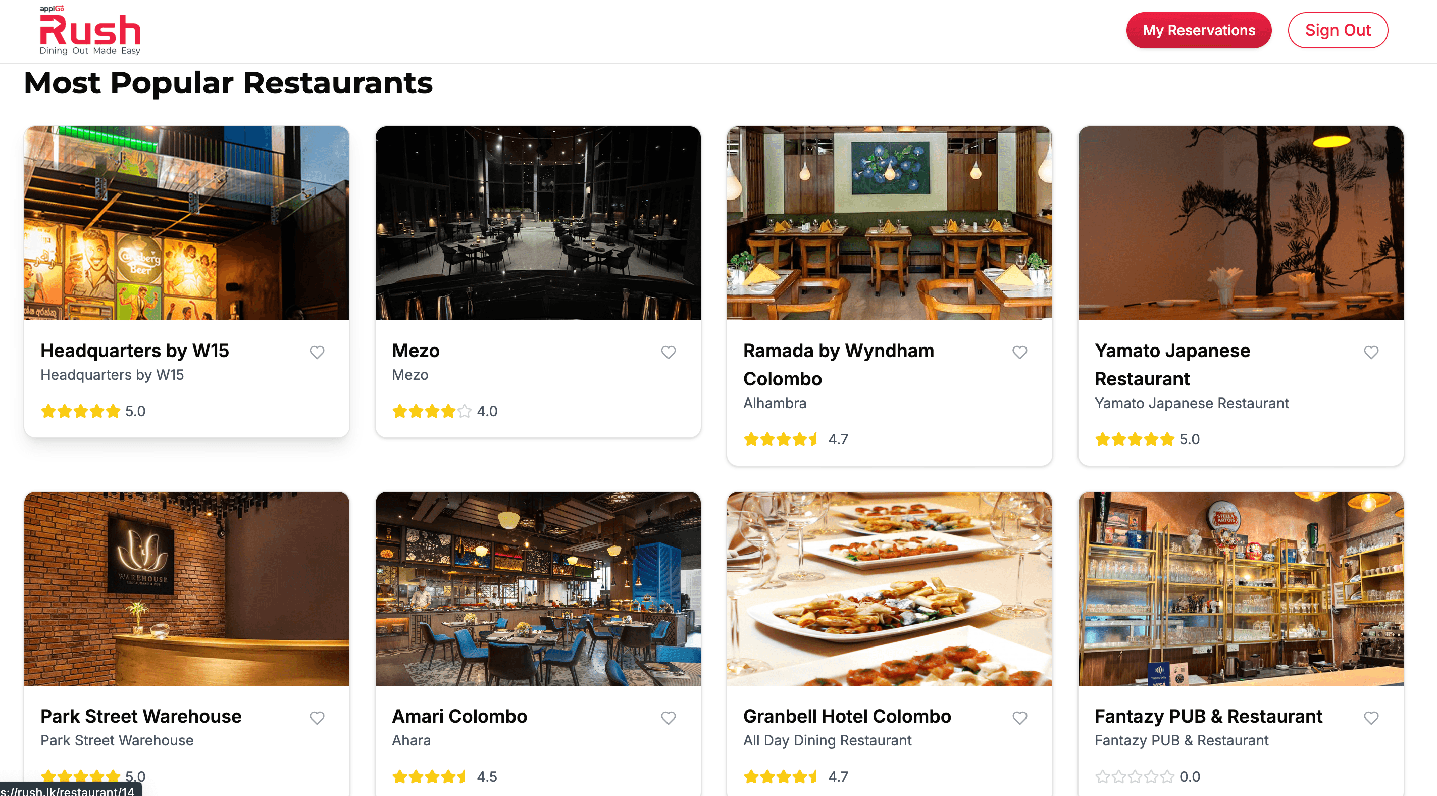 Rush merchant dashboard for reservation management